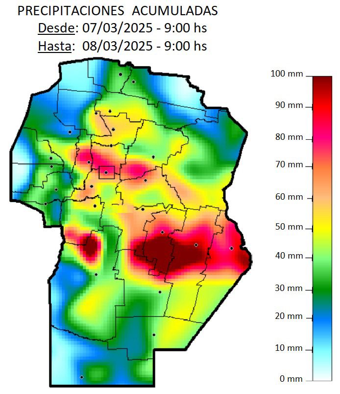 El mapa de las lluvias en la provincia: las zonas con mayores precipitaciones